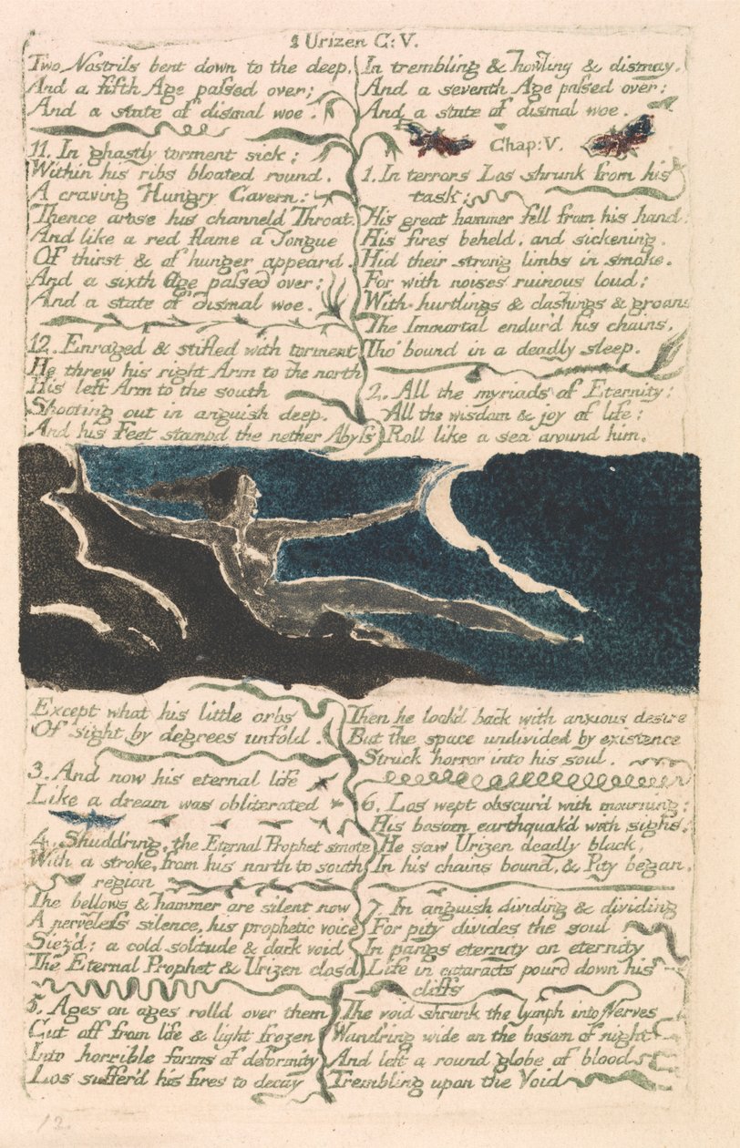 The First Book of Urizen, Plate 11, Two Nostrils Bent Down to the Deep (Bentley 13) by William Blake
