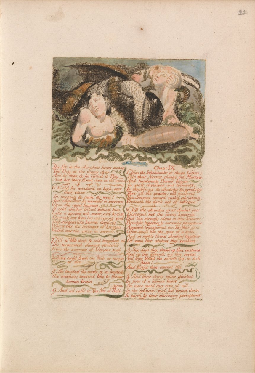 The First Book of Urizen, Plate 26, The Ox in the Slaughter House Moans.... (Bentley 25) by William Blake