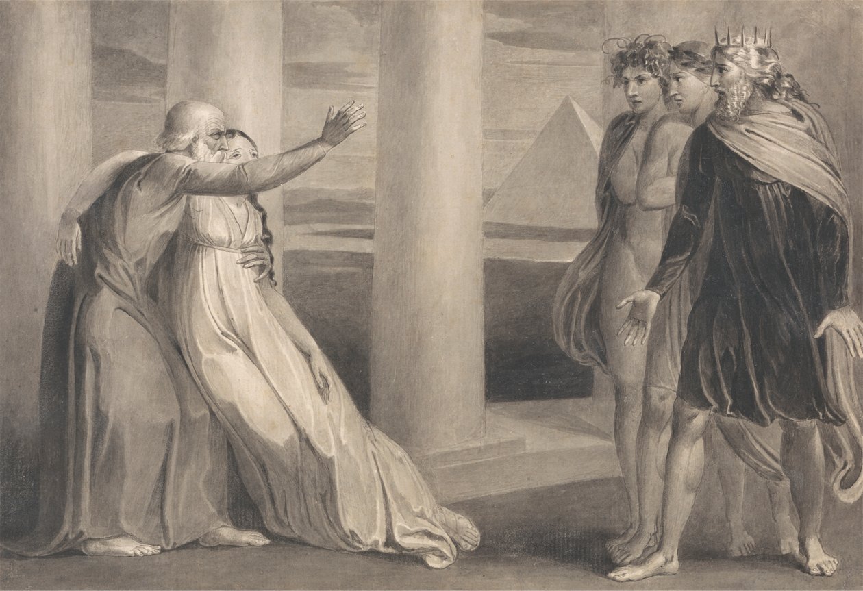 Tiriel Supporting the Dying Myratana and Cursing His Sons by William Blake