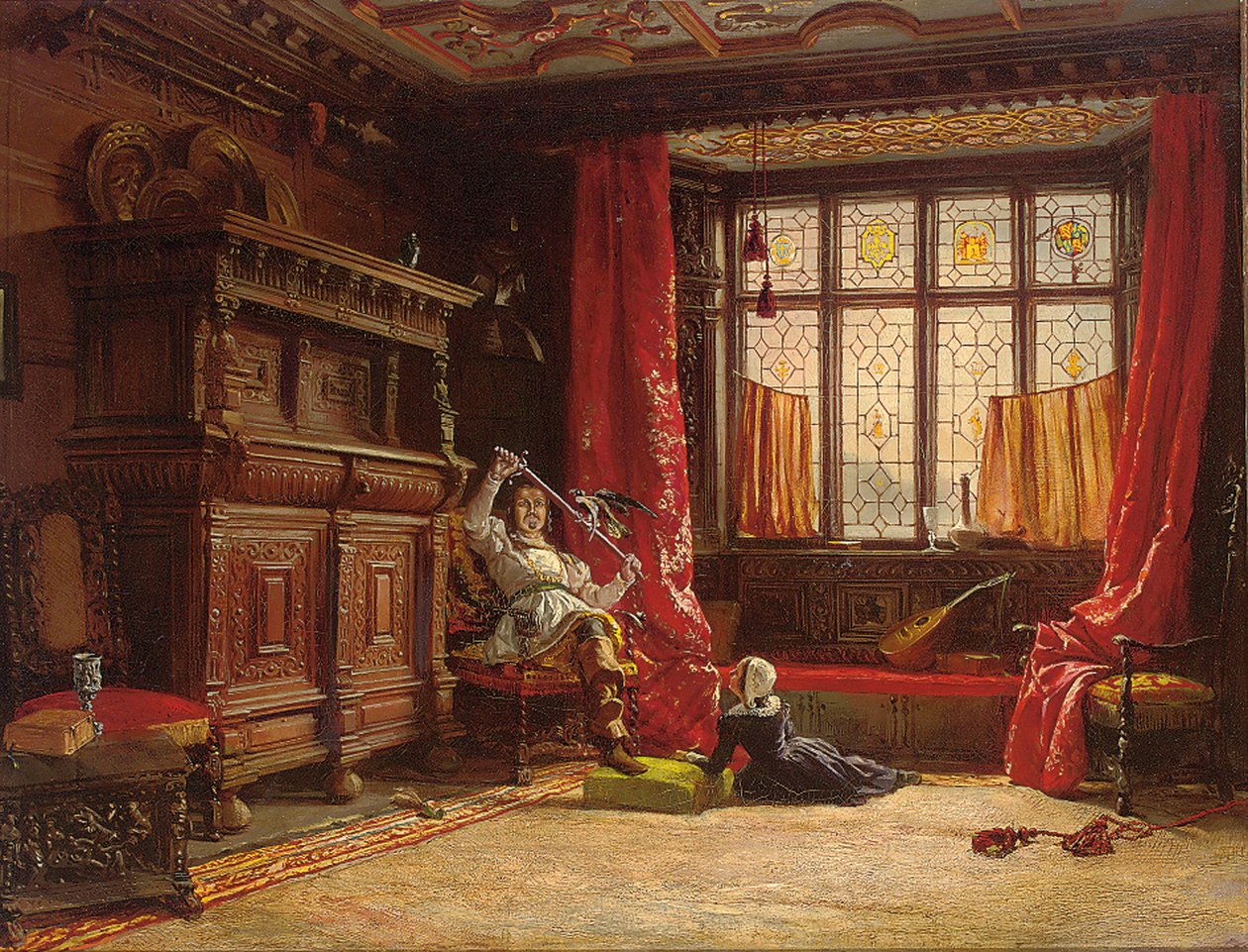 A Cavalier in a Darkened Interior, a Bird on His Sword by William Collingwood