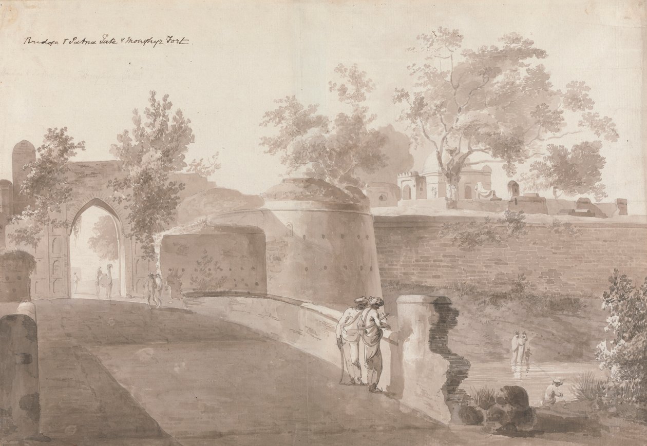 Bridge and Patna Gate and Monghyr Fort by William Daniell
