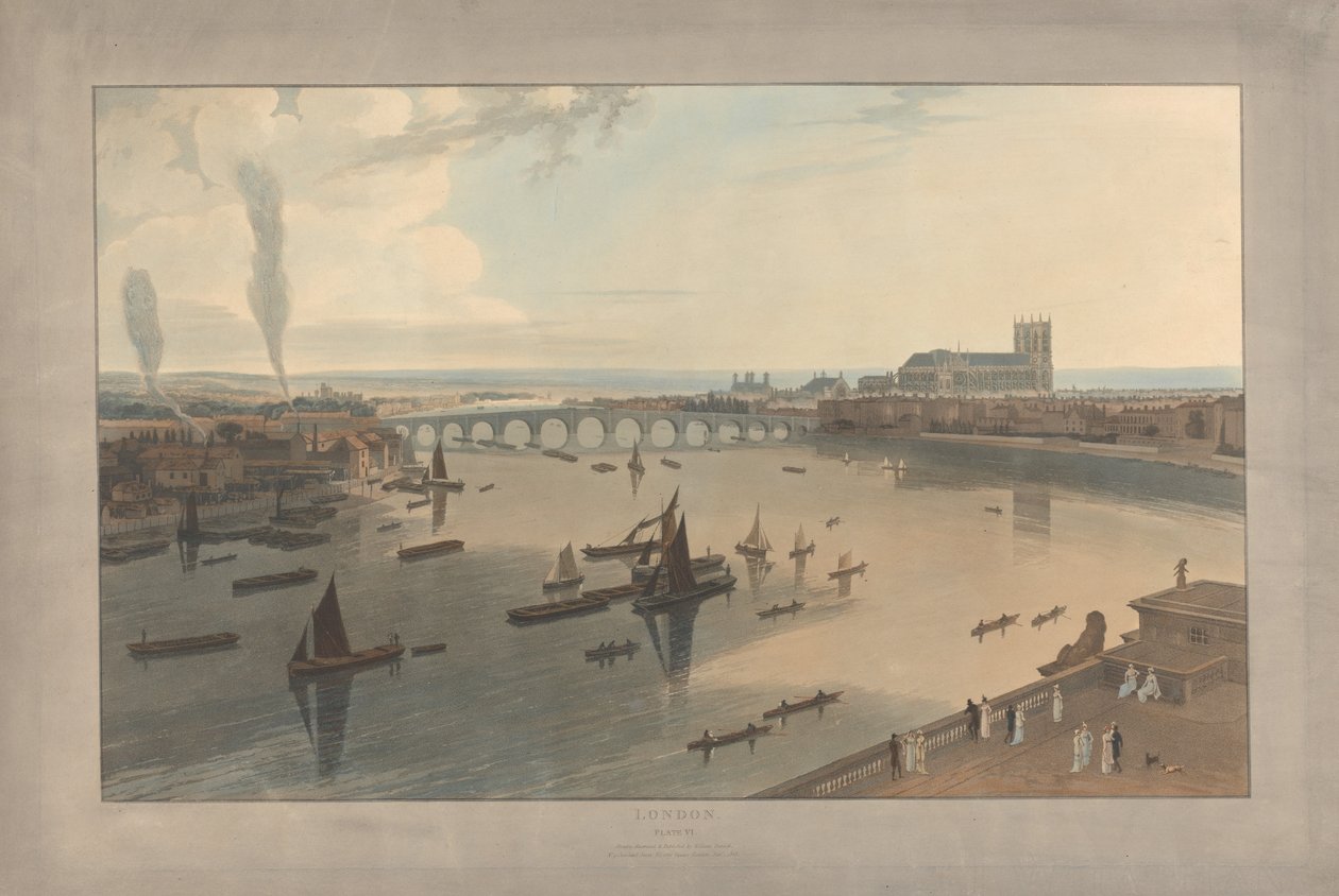 Plate VI: London, Westminster Bridge and the Abbey by William Daniell