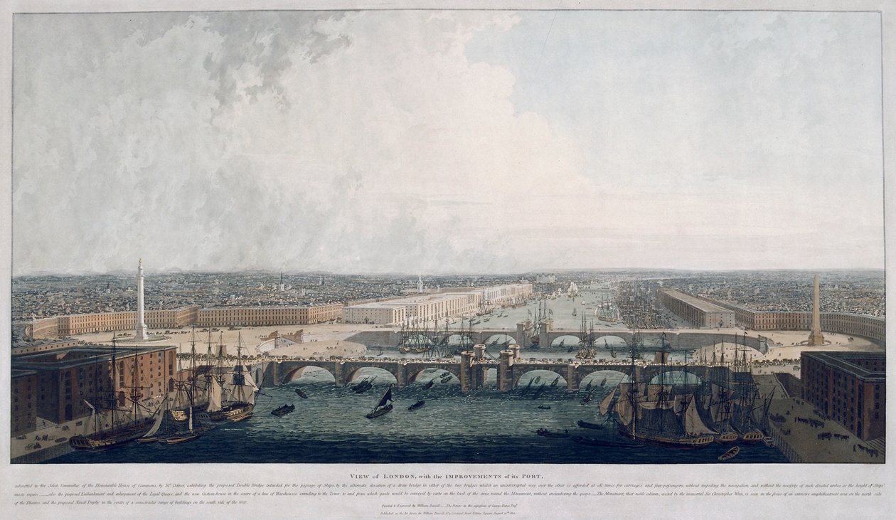 Proposed London Bridge, London by William Daniell
