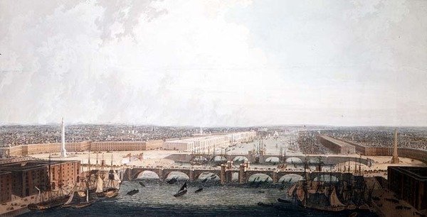 View of London with the Improvements of its Port and the double London Bridge. Submitted to the Select Committee of the House of Commons by William Daniel by William Daniell