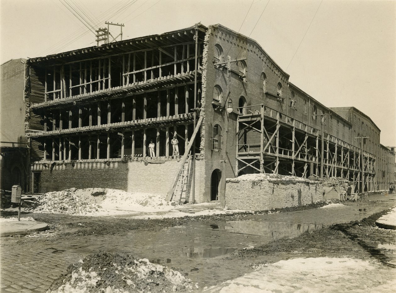 Construction Site, Two Men Standing in Open Side of Warehouse Building; Robbins und Ripley Engineers and Contractors, March 23, 1916 by William Davis Hassler