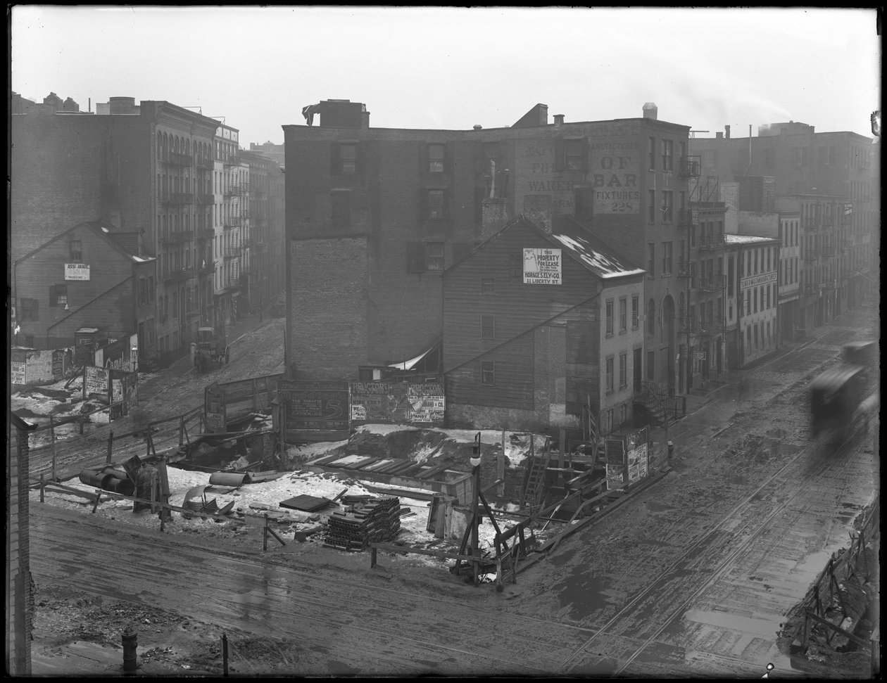 High-angle view of the intersections of Downing Street, West Houston Street, and Varick Street, New York City by William Davis Hassler