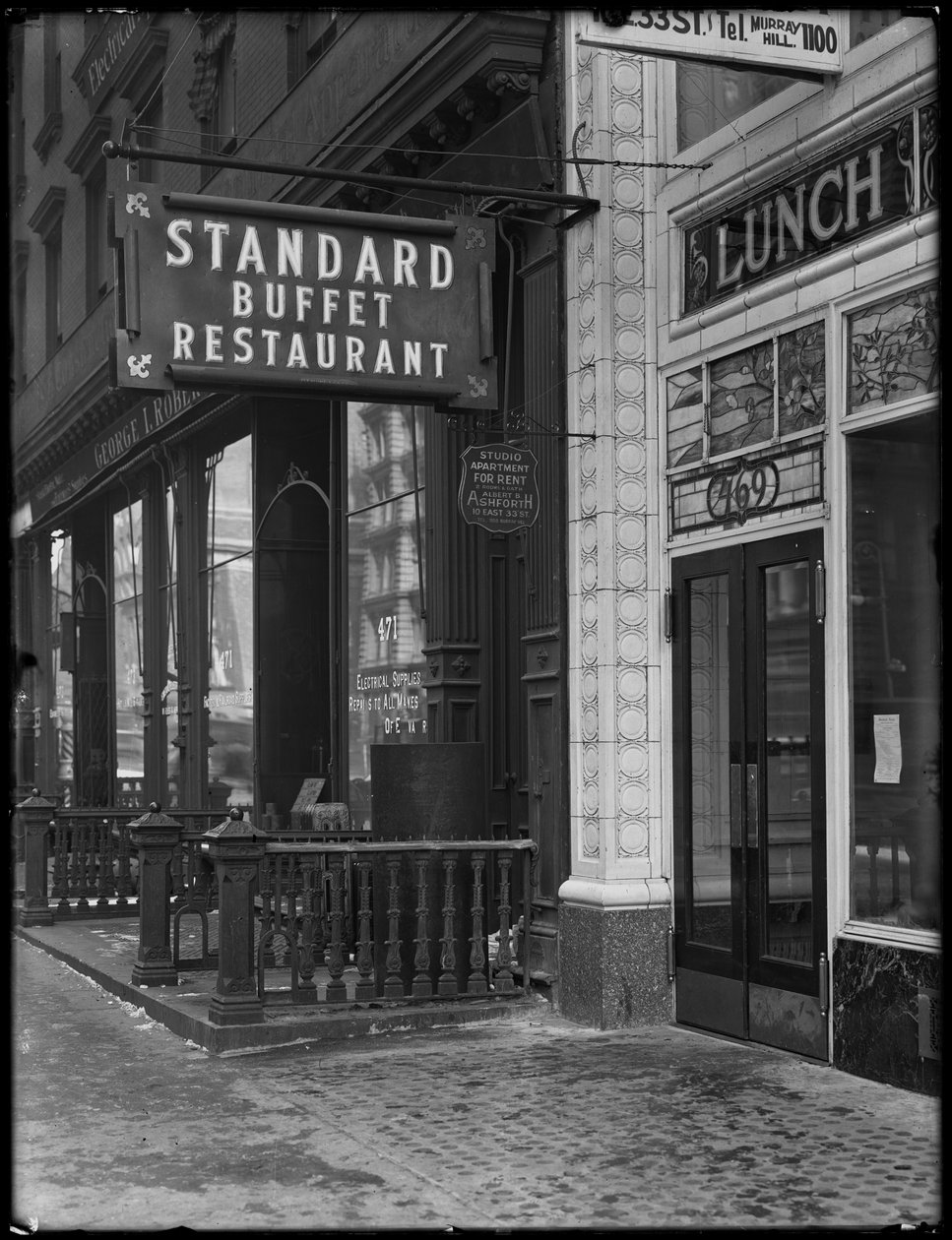 Sign for Standard Buffet Restaurant, Fourth Avenue between E. 31st and 32nd Streets, New York City, February 6, 1917 by William Davis Hassler