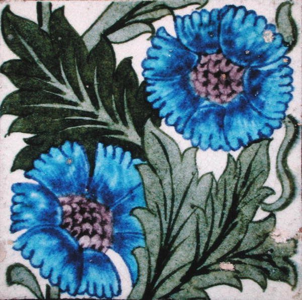 Tile with floral design by William de Morgan