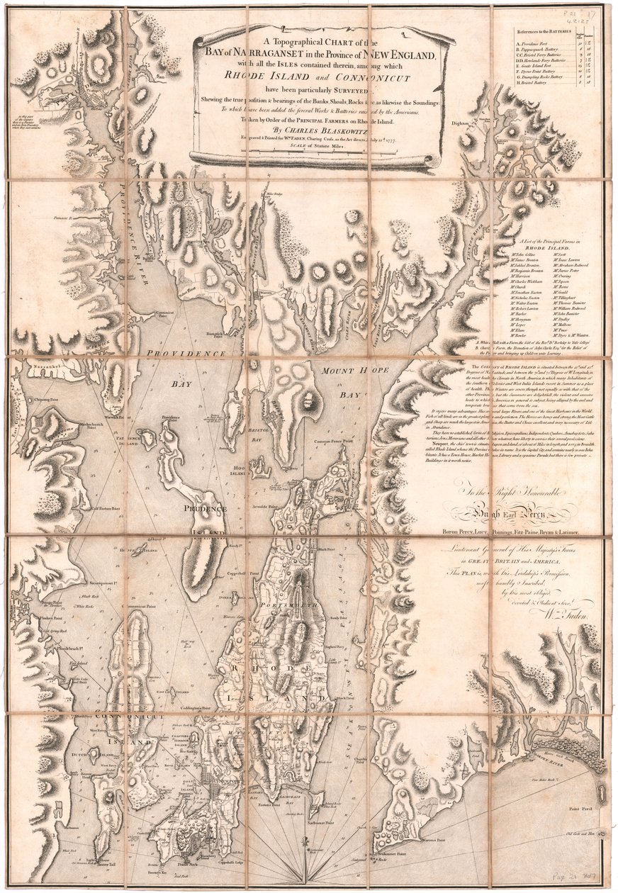A Topographical Chart of Rhode Island by William Faden