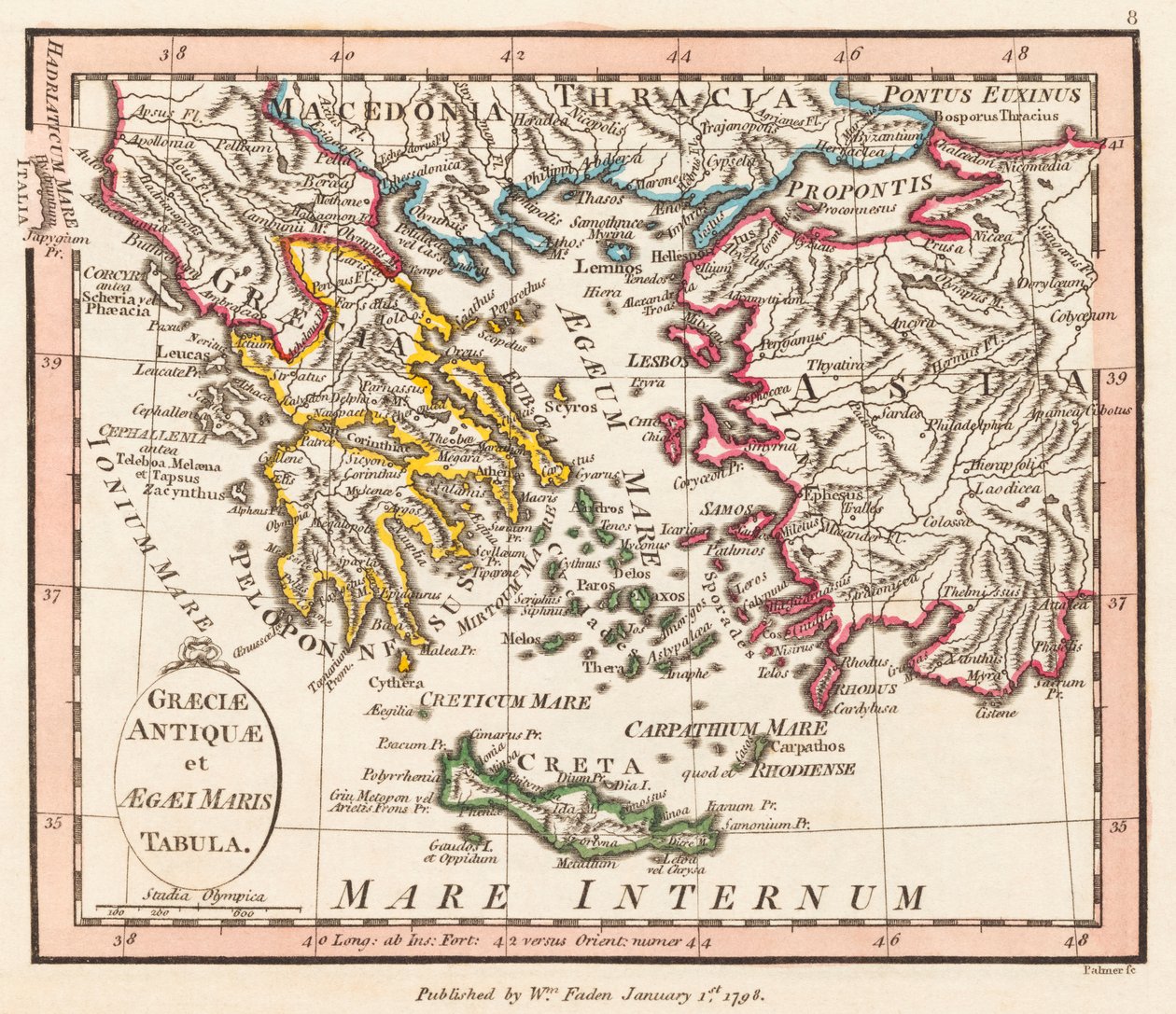 Ancient Greece. Aegean Sea. Asia Minor. Map. by William Faden