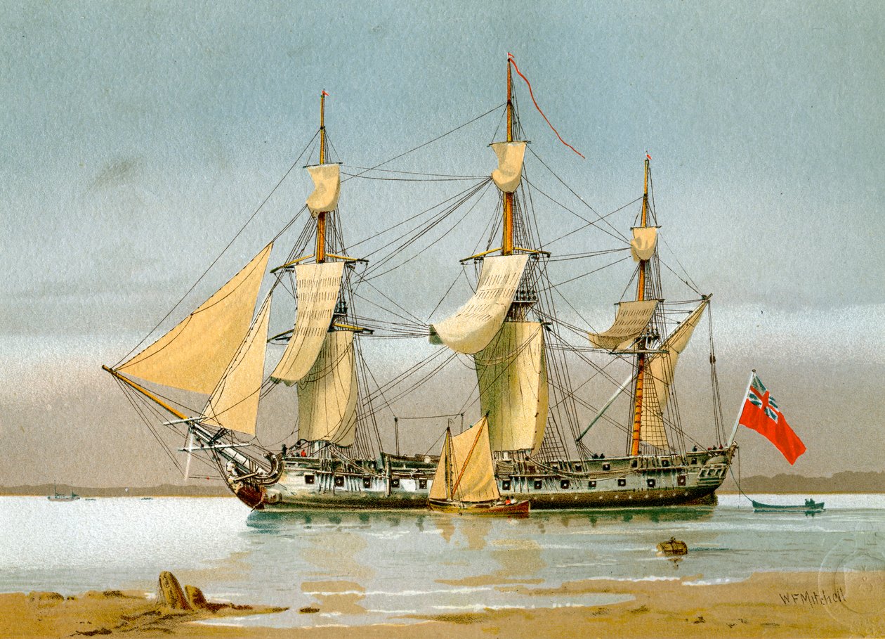 A Royal Navy 42 gun frigate by William Frederick Mitchell