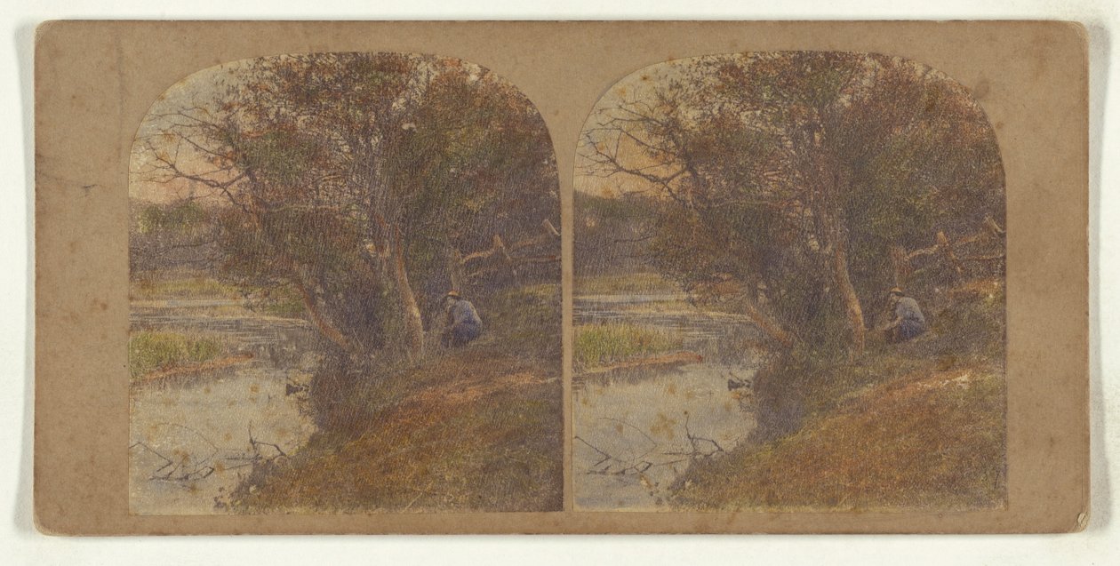 Man in pensive mood seated at riverbank by William Grundy