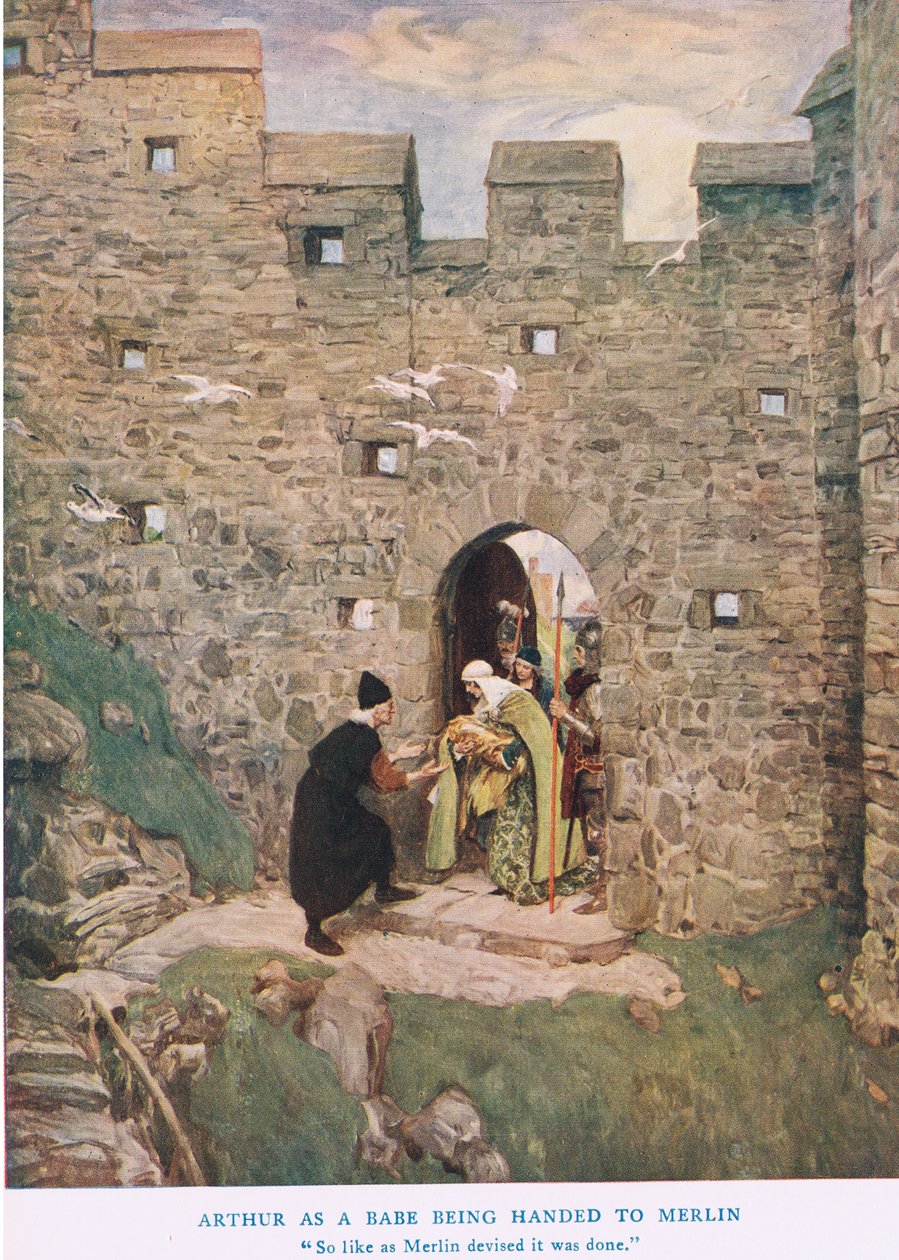 Arthur as Babe Being Handed to Merlin, Illustration from 