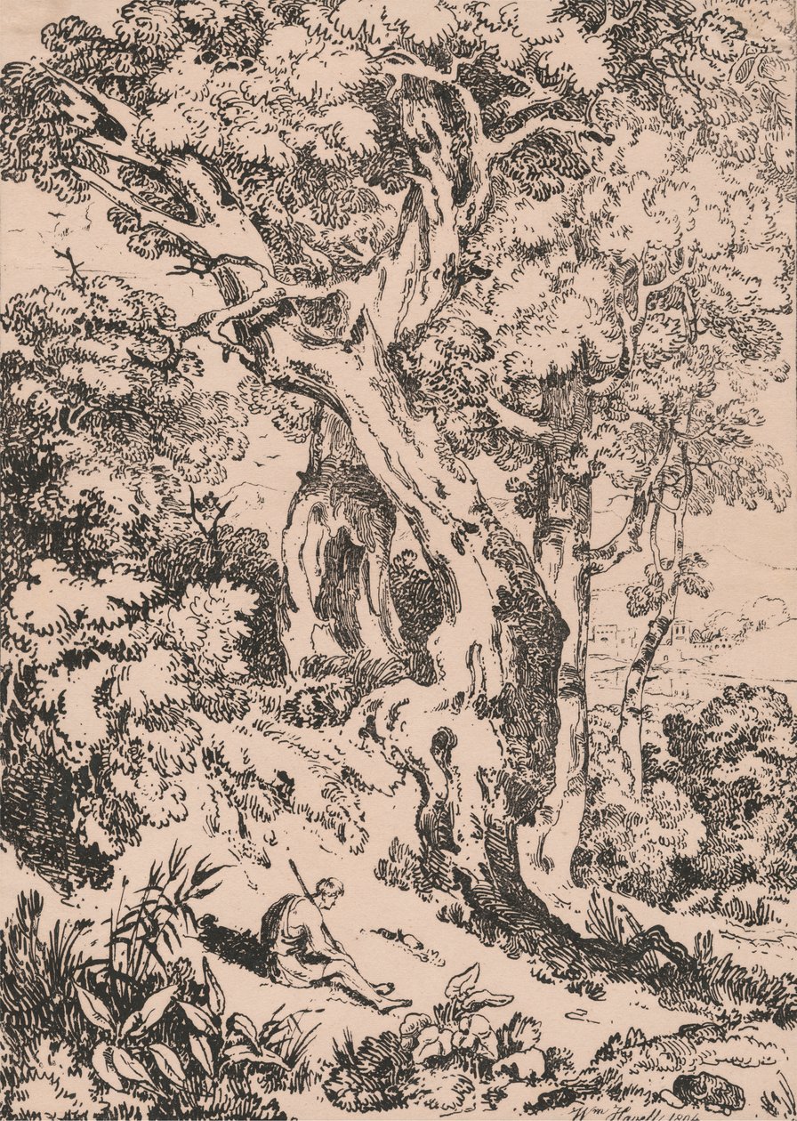 Study of Trees and Scrubs with Seated Male Figure by William Havell