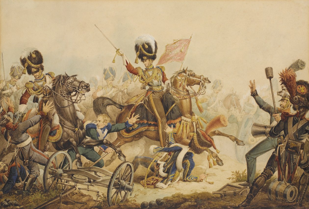 1st Life Guards Charging French Artillery at the Battle of Waterloo in 1815, 1820 by William Heath