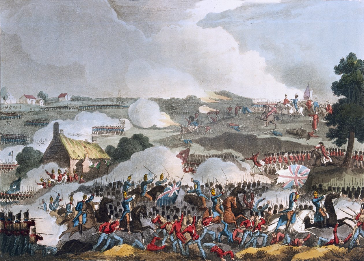 The centre of the British Army in action at the Battle of Waterloo, 18 June 1815 by William Heath