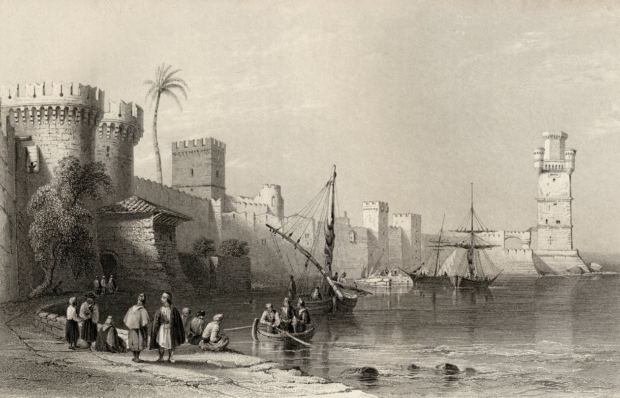 Harbour of Rhodes, Greece, Engraved by J.C. Armytage by William Henry Bartlett