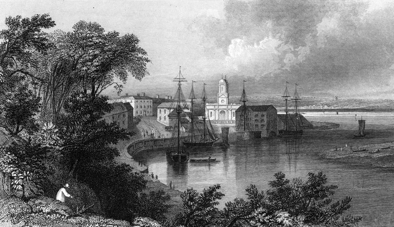 Mistley Quay, near Harwich, Essex, engraved by John Rogers by William Henry Bartlett