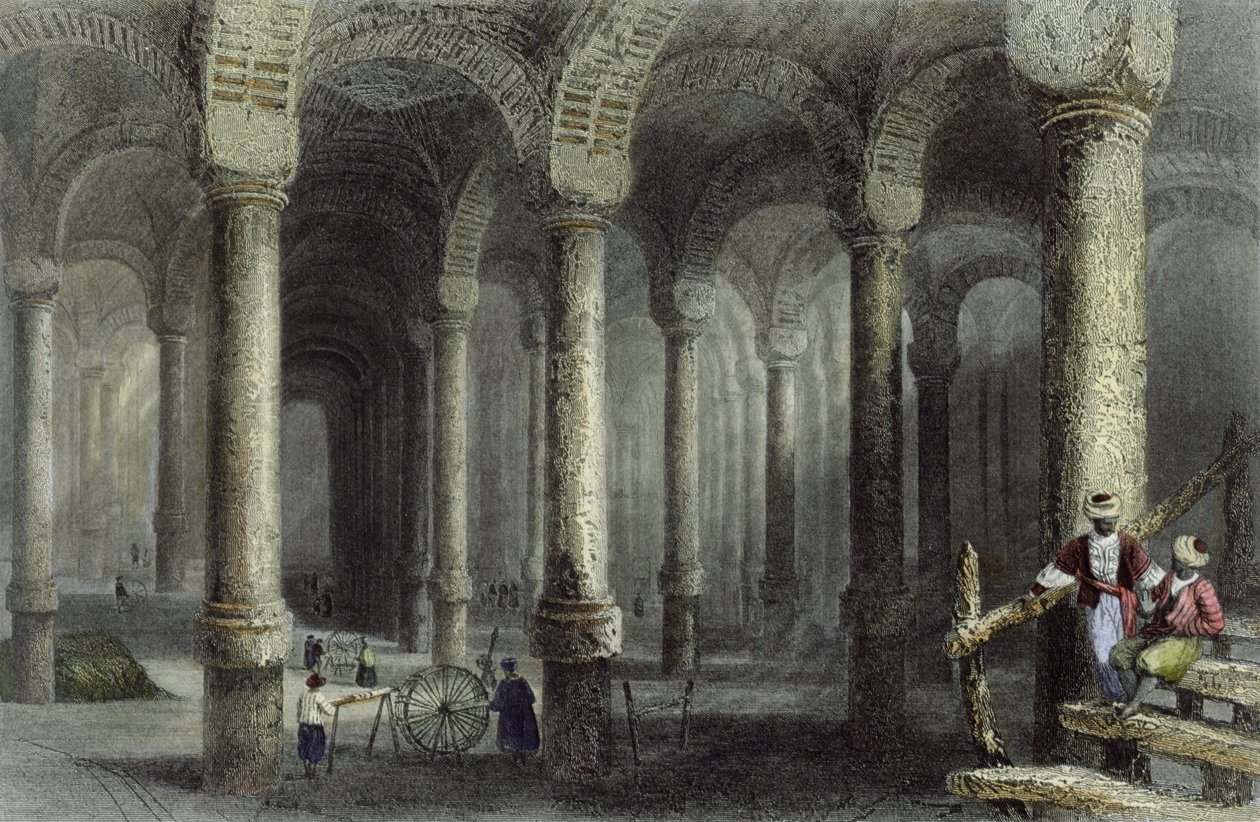 The Cistern of Bin-Veber-Direg, or The Thousand and One, Istanbul, Engraved by J. Carter by William Henry Bartlett