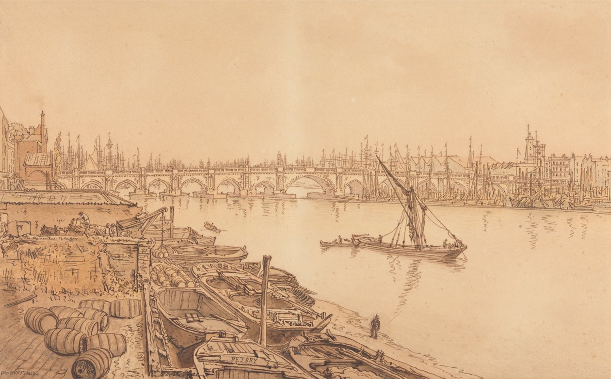 View of Old London Bridge by William Henry Hunt