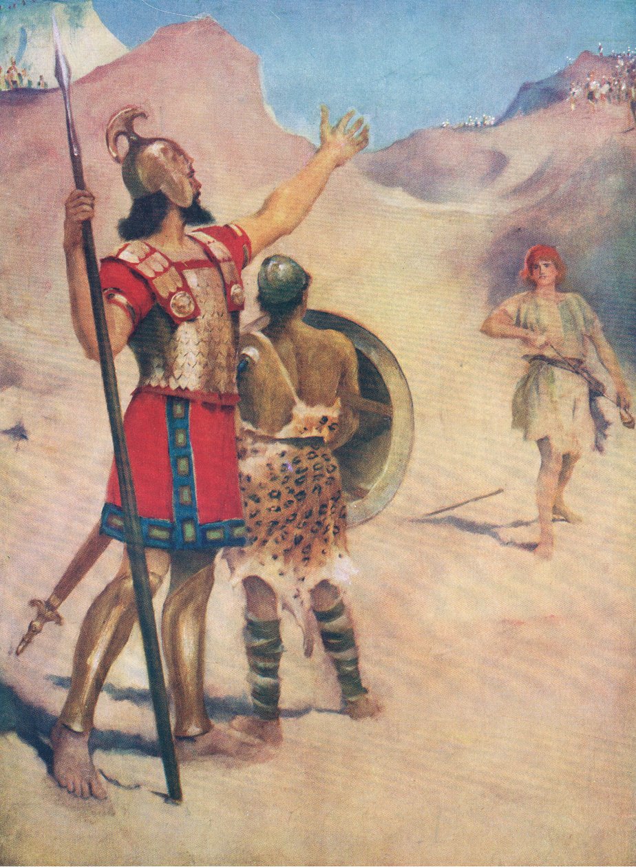 David and Goliath, from The Bible Picture Book published by Thomas Nelson, c.1950 by William Henry Margetson