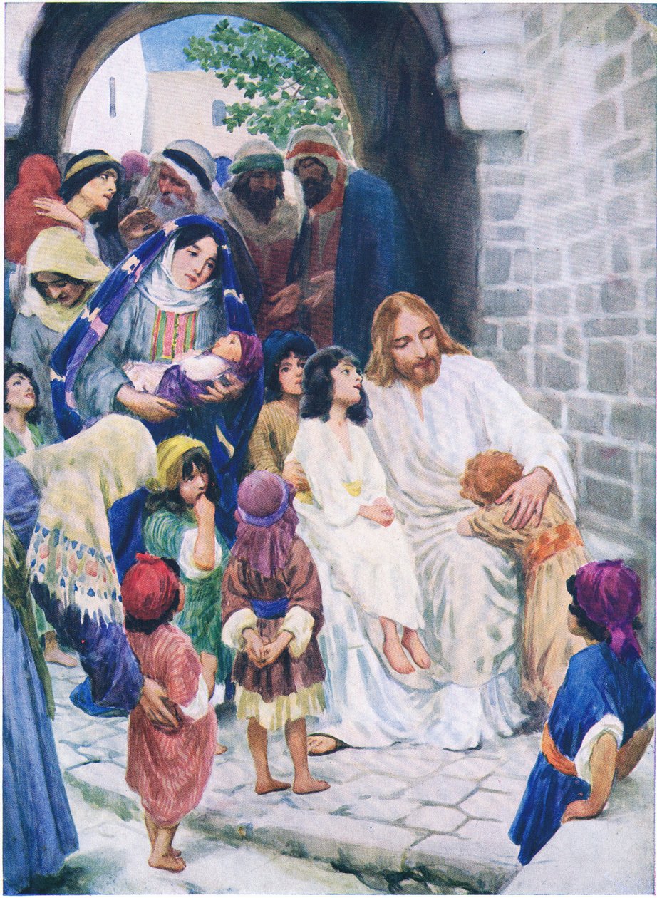 Jesus and the children, from The Bible Picture Book published by Thomas Nelson, c.1950 by William Henry Margetson