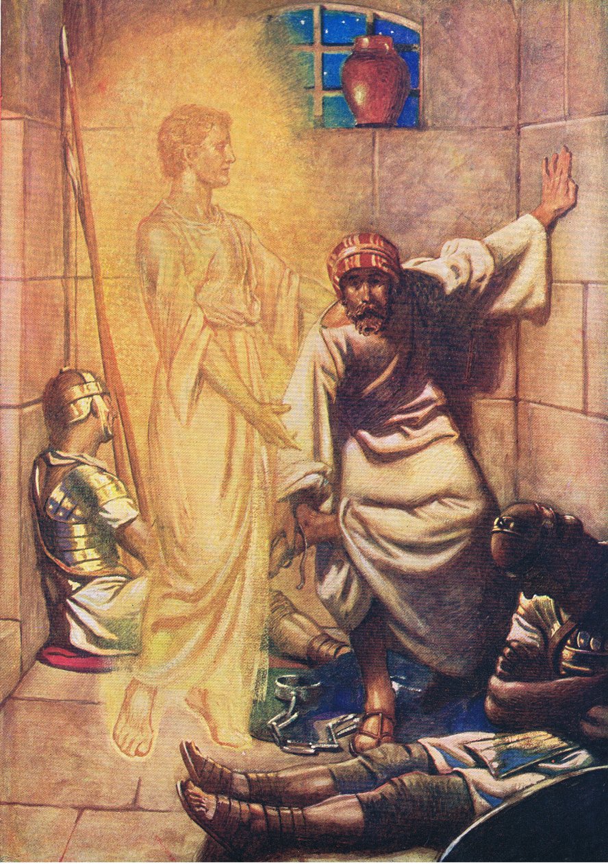 Peter delivered from prison, from The Bible Picture Book published by Thomas Nelson, c.1950 by William Henry Margetson