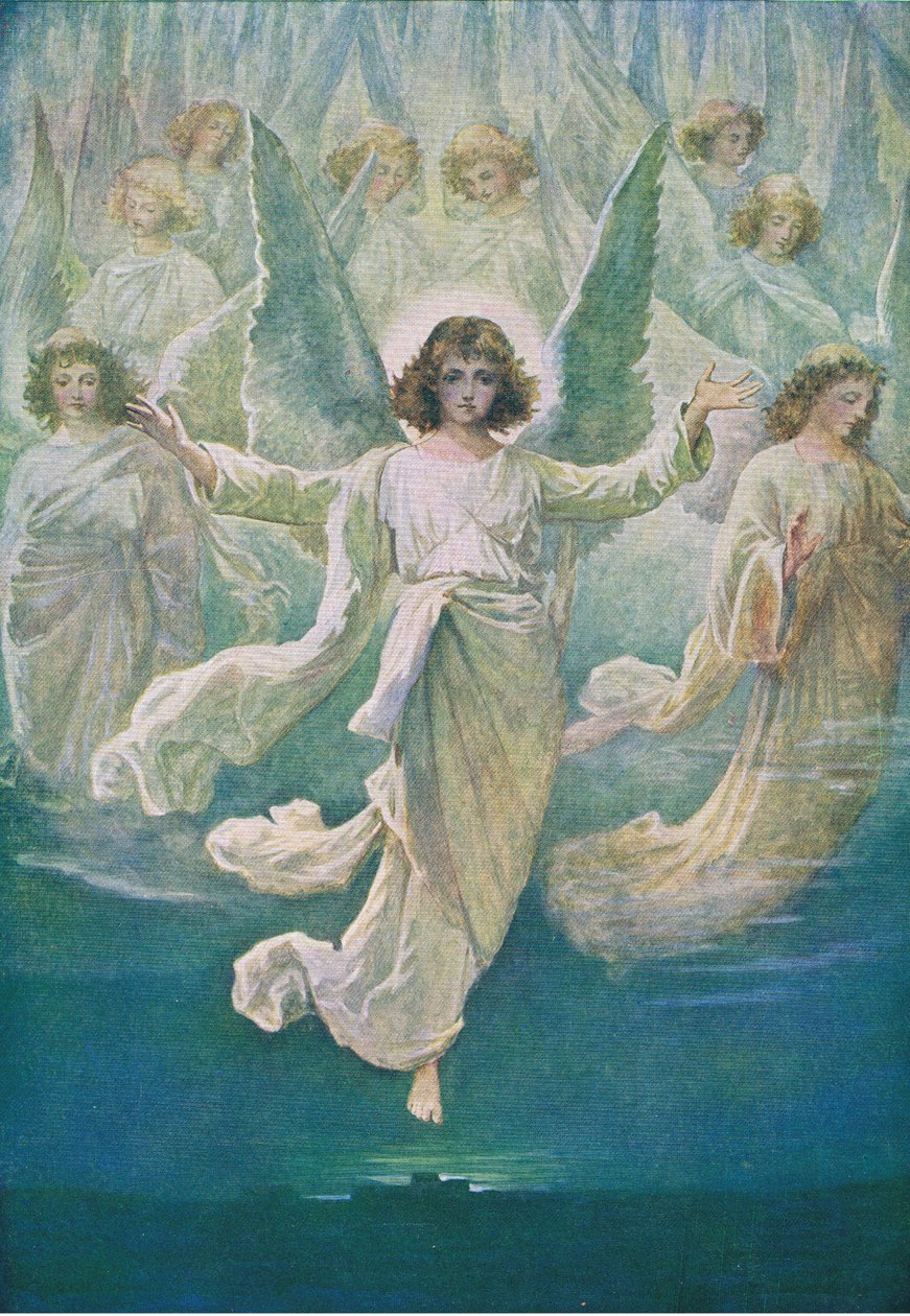 The angel choir, from The Bible Picture Book published by Thomas Nelson, c.1950 by William Henry Margetson