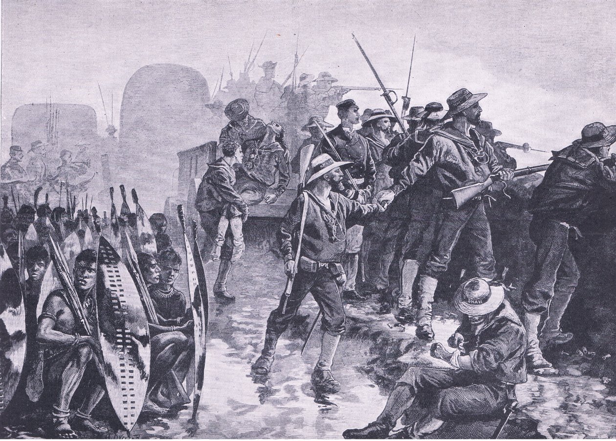 Defending a laager against a Zulu attack by William Heysham Overend