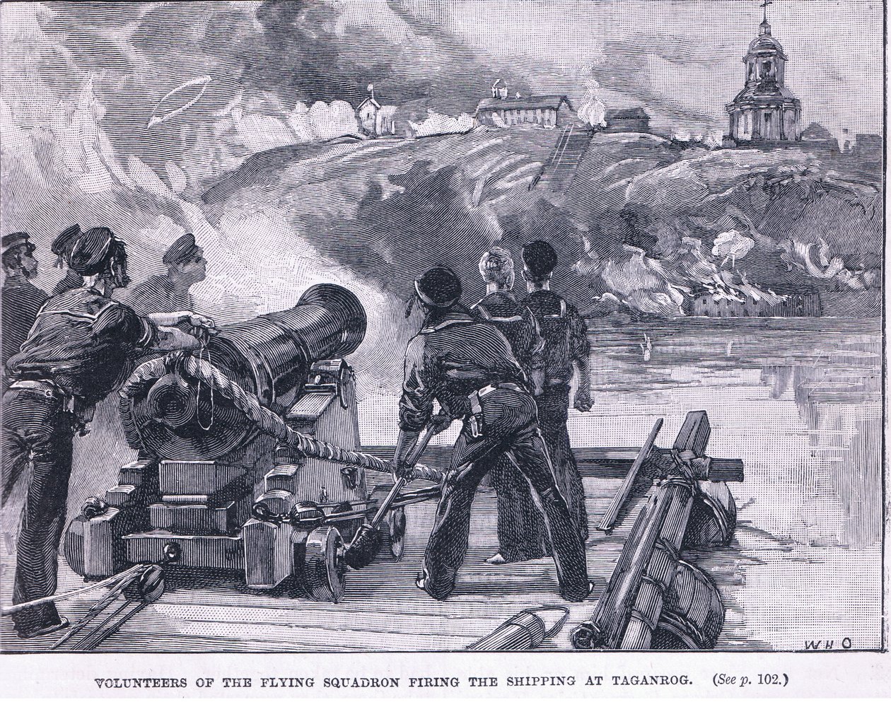 Volunteers of the flying squadron firing on the shipping at Taganrog by William Heysham Overend