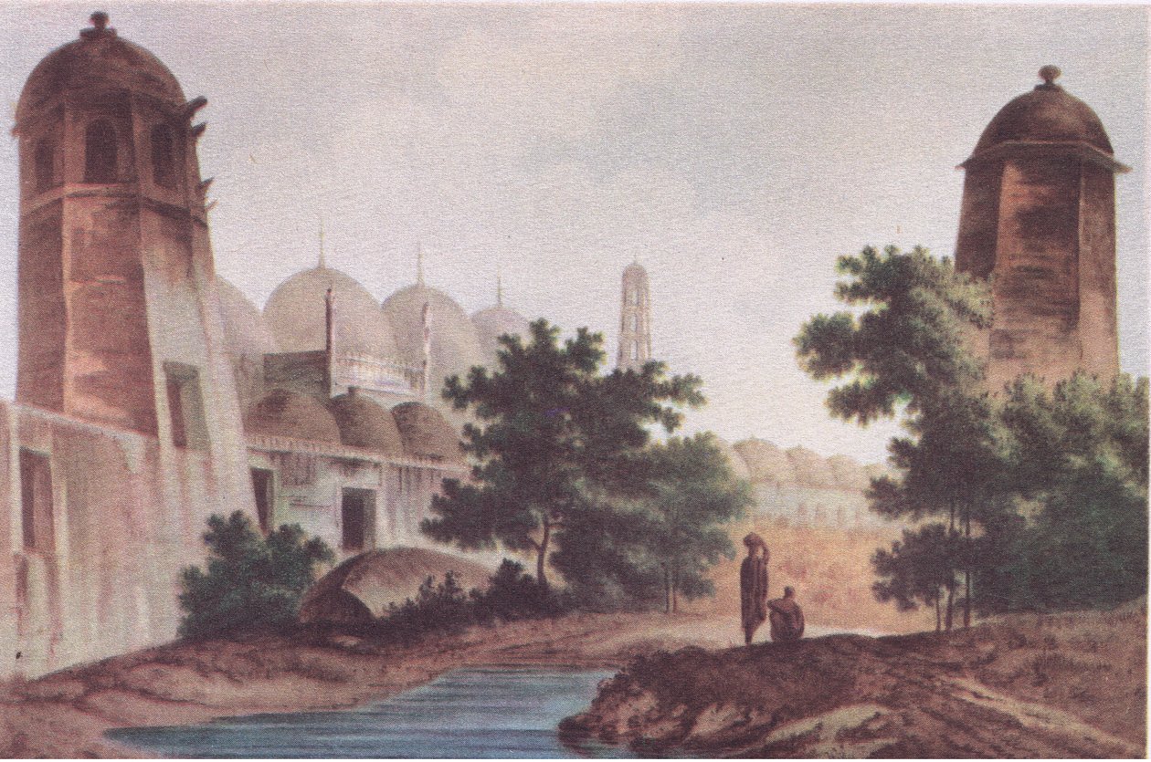A view of the Kutra Mosque built by Mir Jaffier at Murshidabad (Select Views in India 1786), from British Adventure published by Collins, 1947 by William Hodge