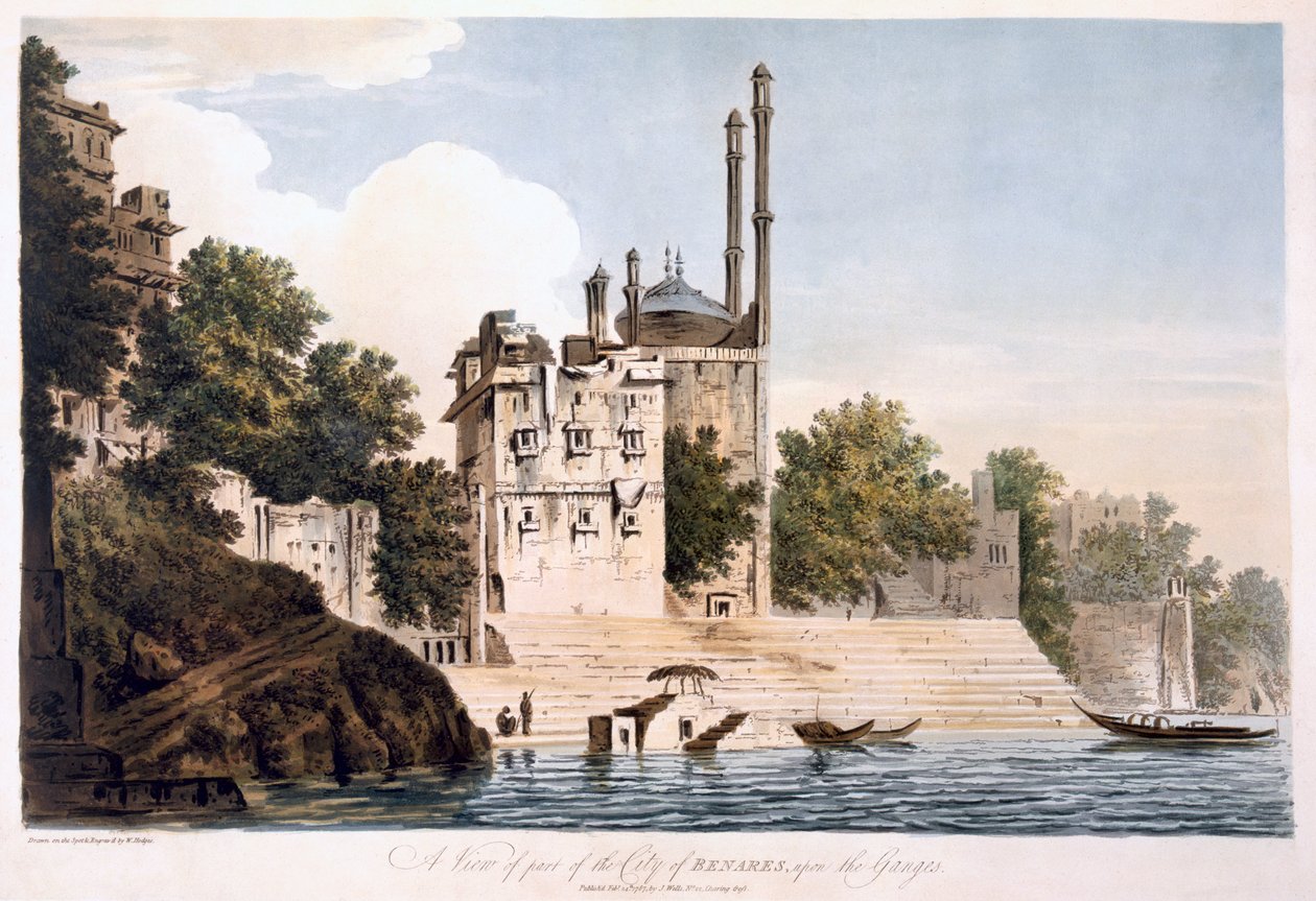 Benares on the Ganges, 1787 (aquatint) by William Hodges