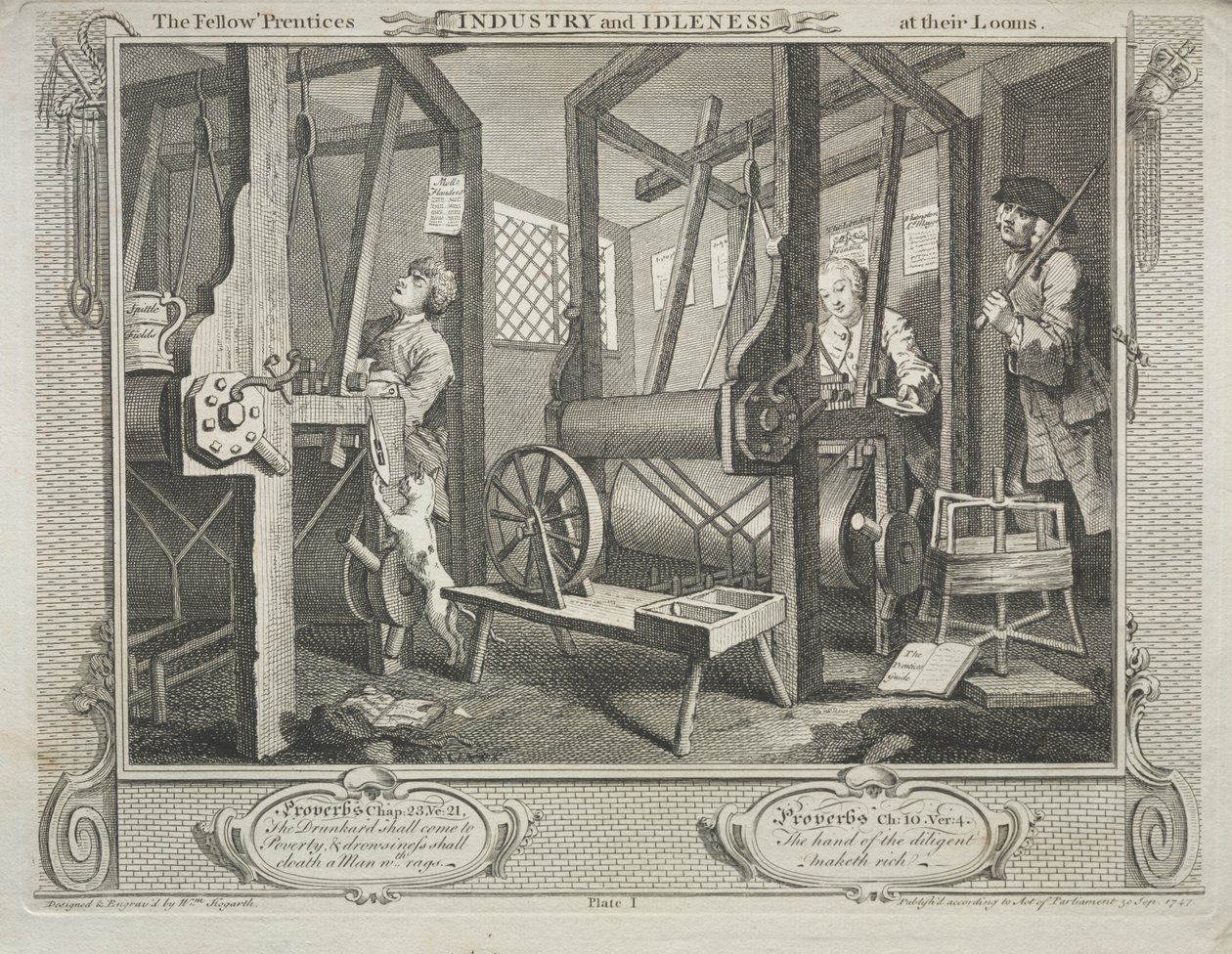 Industry and Idleness: The Fellow Prentices at their Looms by William Hogarth