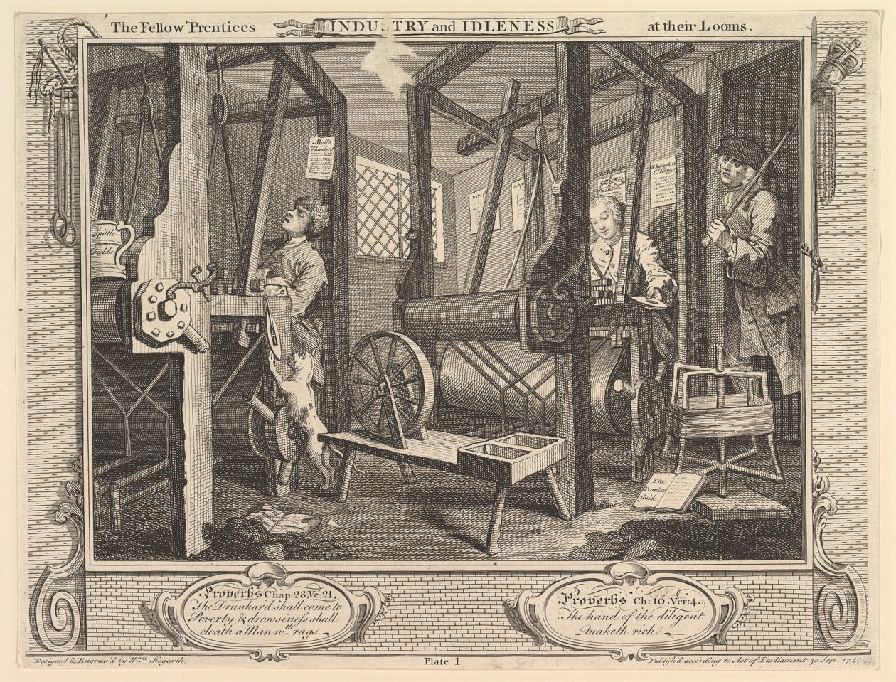 The Fellow Prentices at their Looms: Industry and Idleness, plate 1 by William Hogarth
