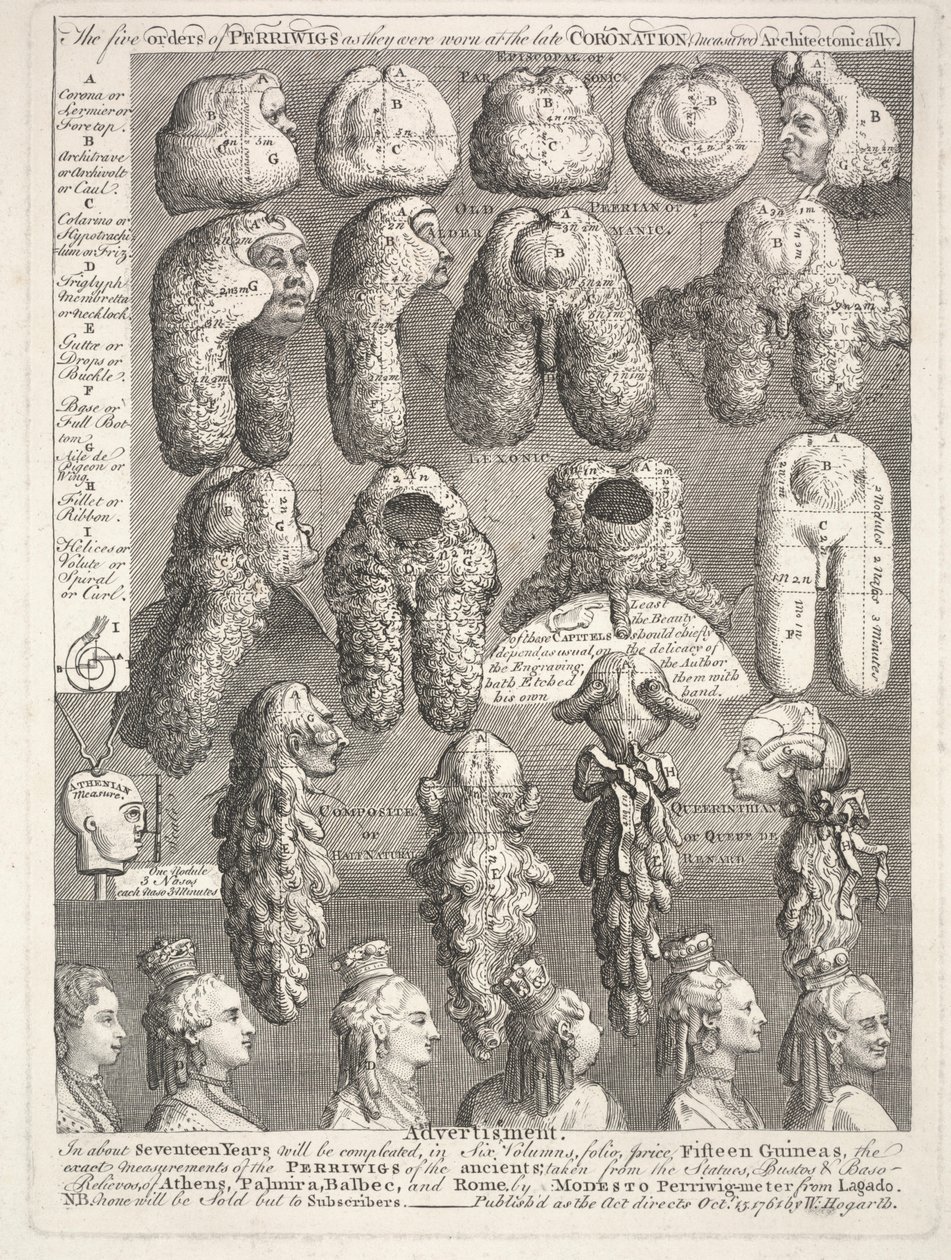 The Five Orders of the Perriwigs by William Hogarth