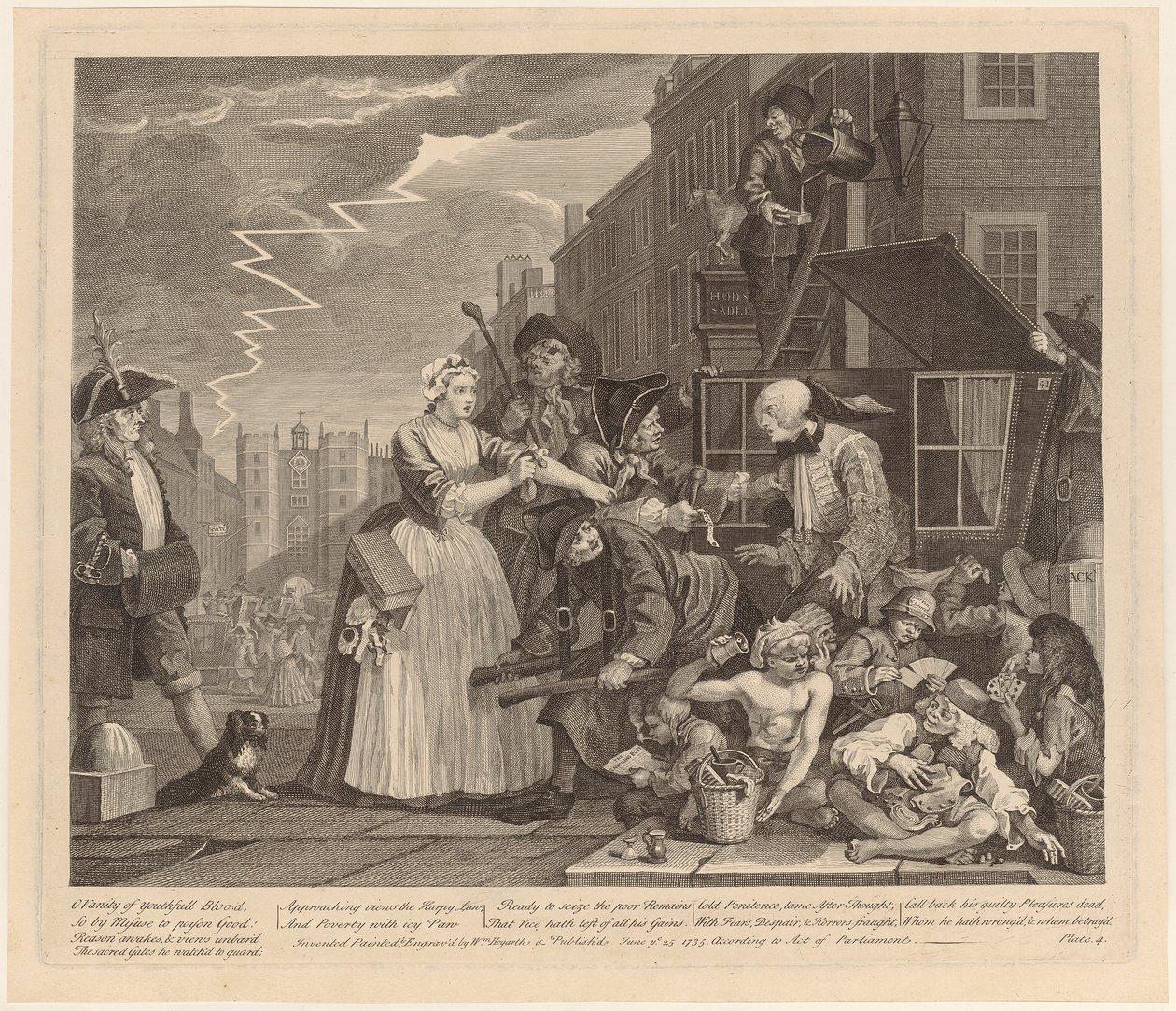 Arrested for Debt, plate 4 from the series "A Rake
