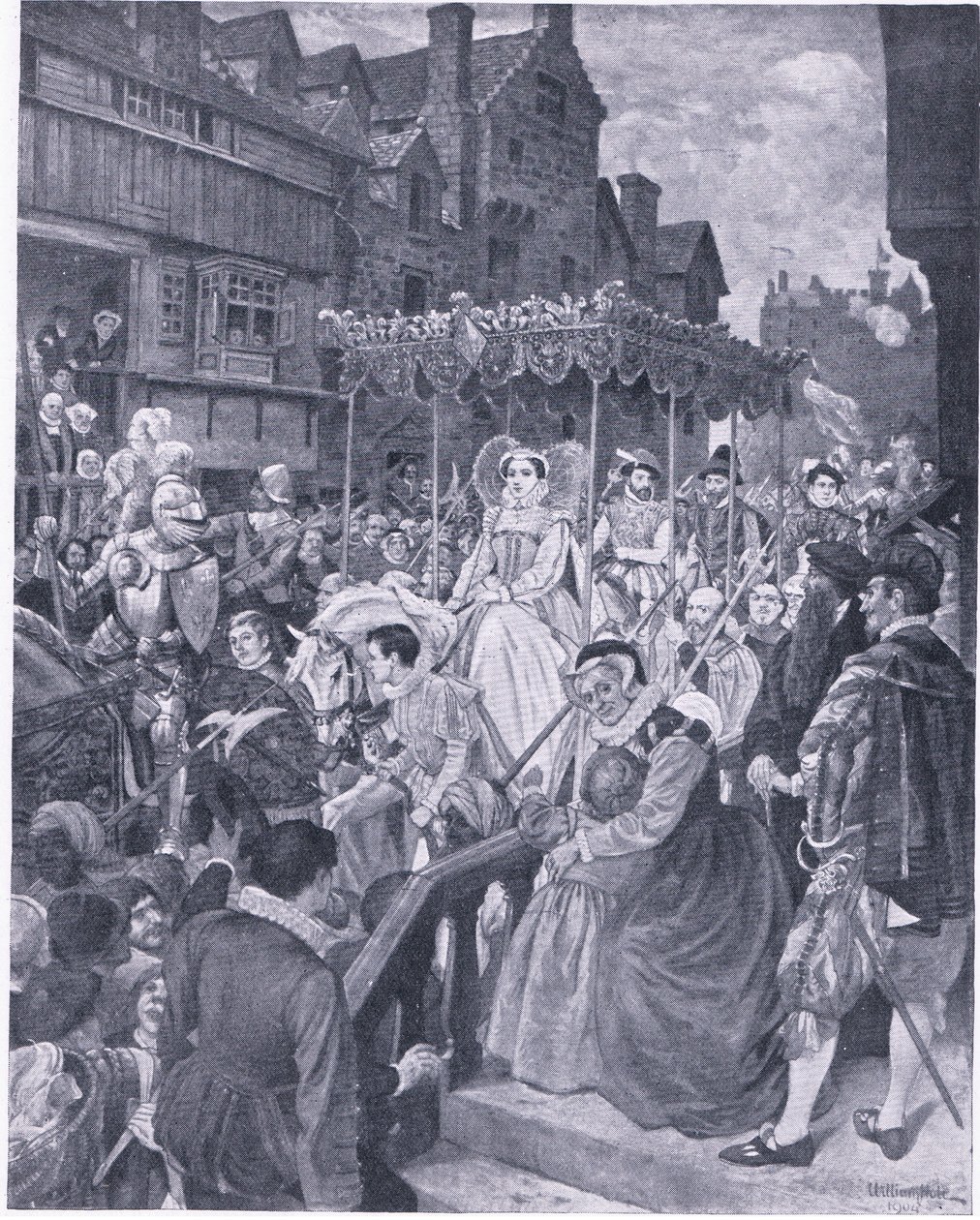The State Entry of Queen Mary into Edinburgh 1561, from Cassells History of the British People Published by the Waverley Book Company, c.1950