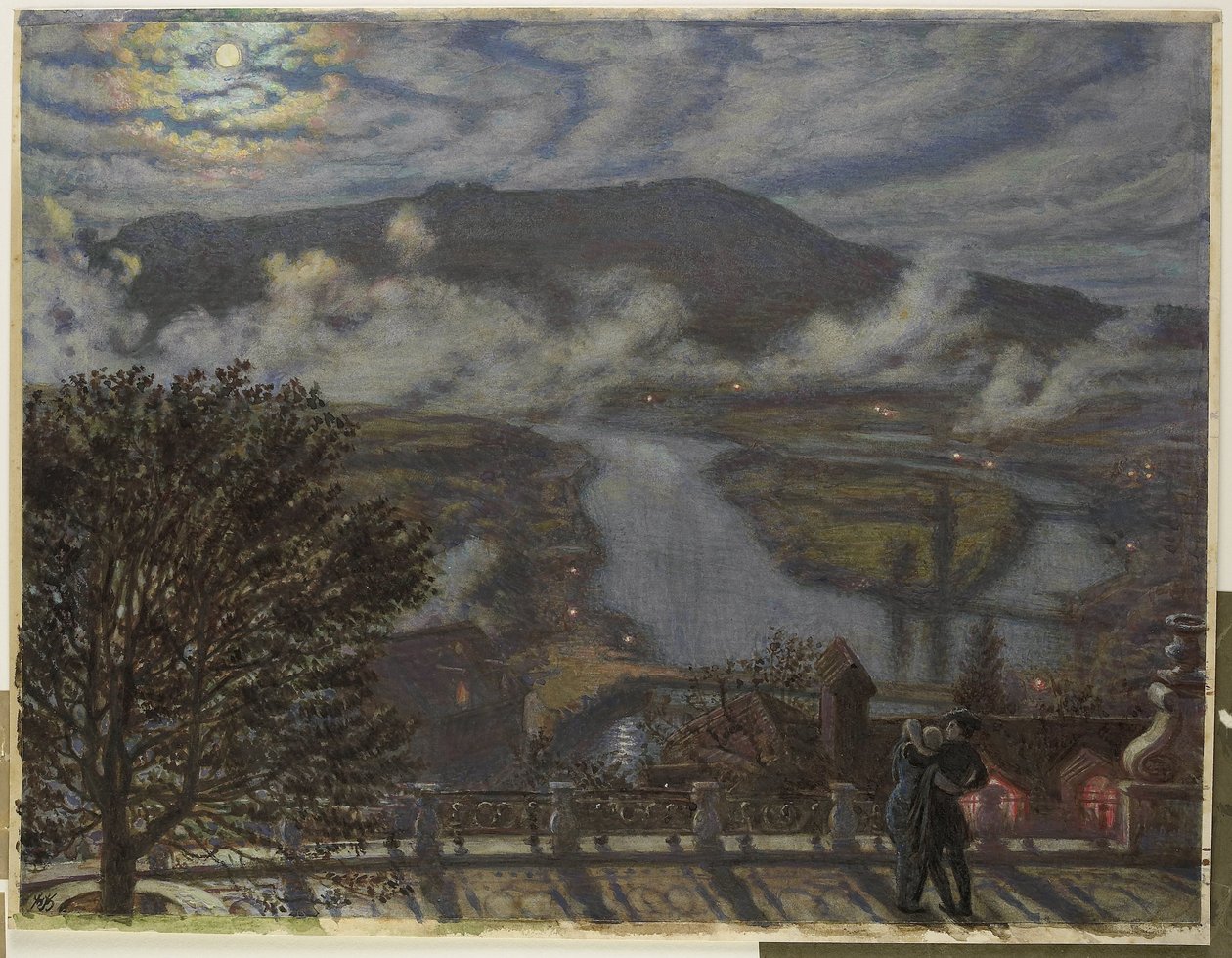 View from Terrace on River Landscape at Night (The Terrace, Berne) by William Holman Hunt