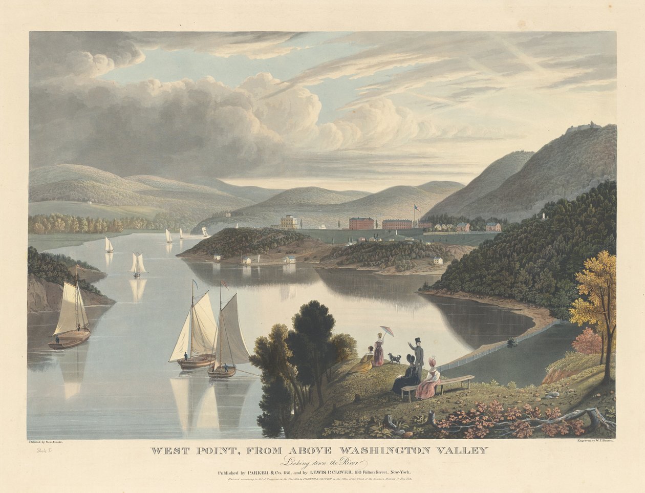 West Point, from above Washington Valley: Looking down the River by William James Bennett after George Cooke