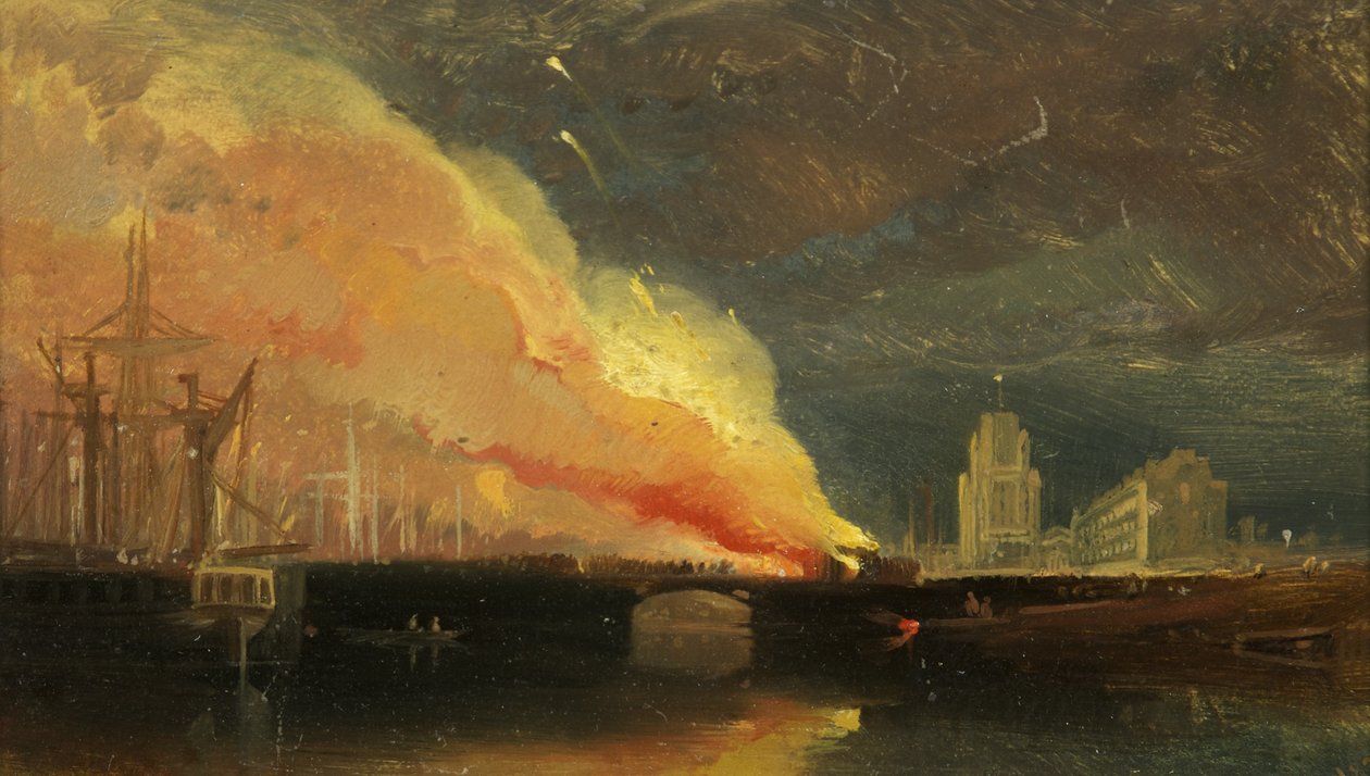 Bristol Riots: The Burning of the Toll-Houses on Prince Street Bridge with St Mary Redcliffe by William James Muller