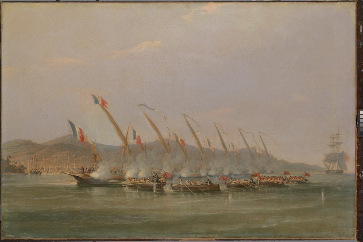 Captain Robert Maunsell Capturing French Gunboats off Java, July 1811 by William John Huggins