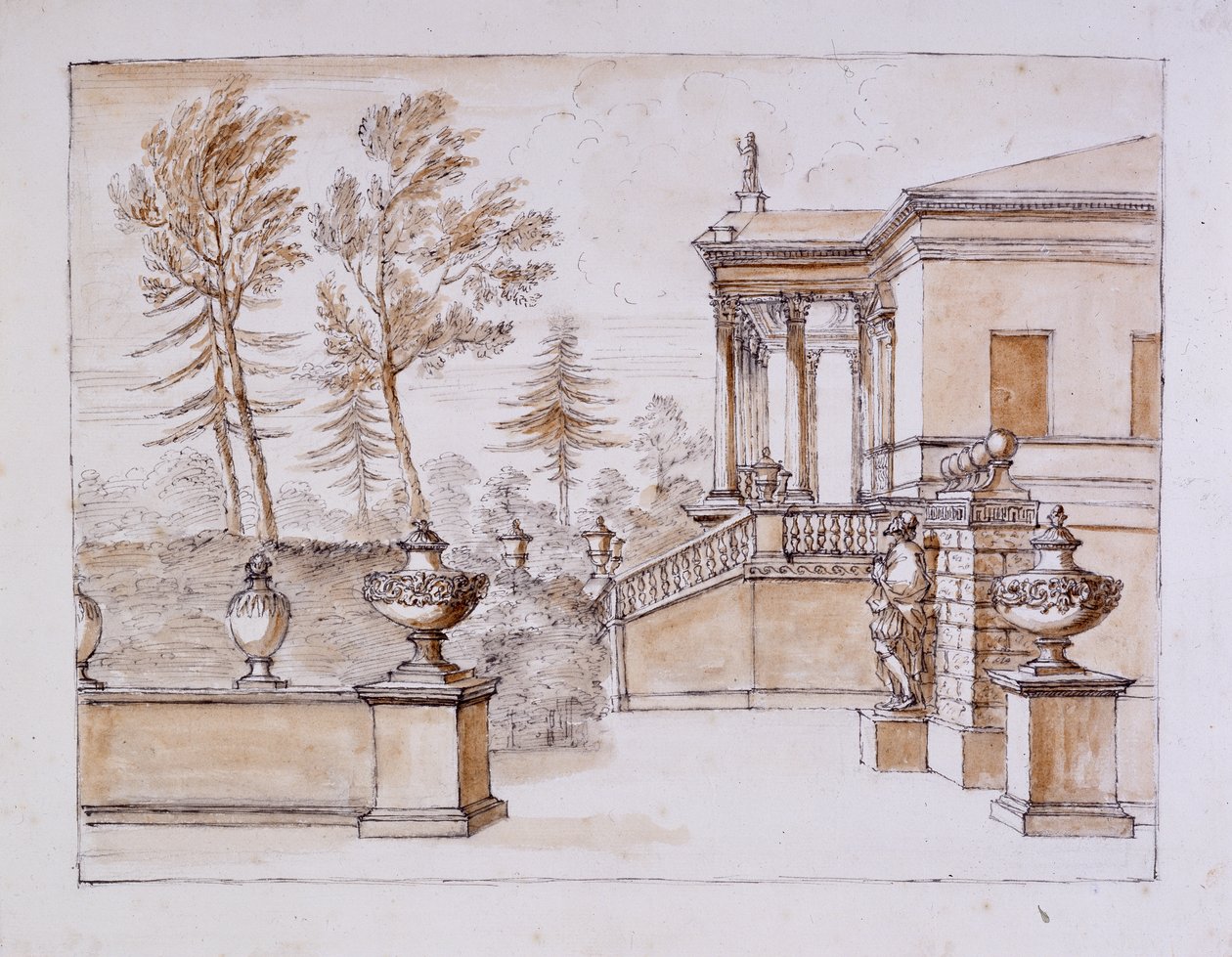 Chiswick, view of the Villa on the Inigo Jones statue side by William Kent