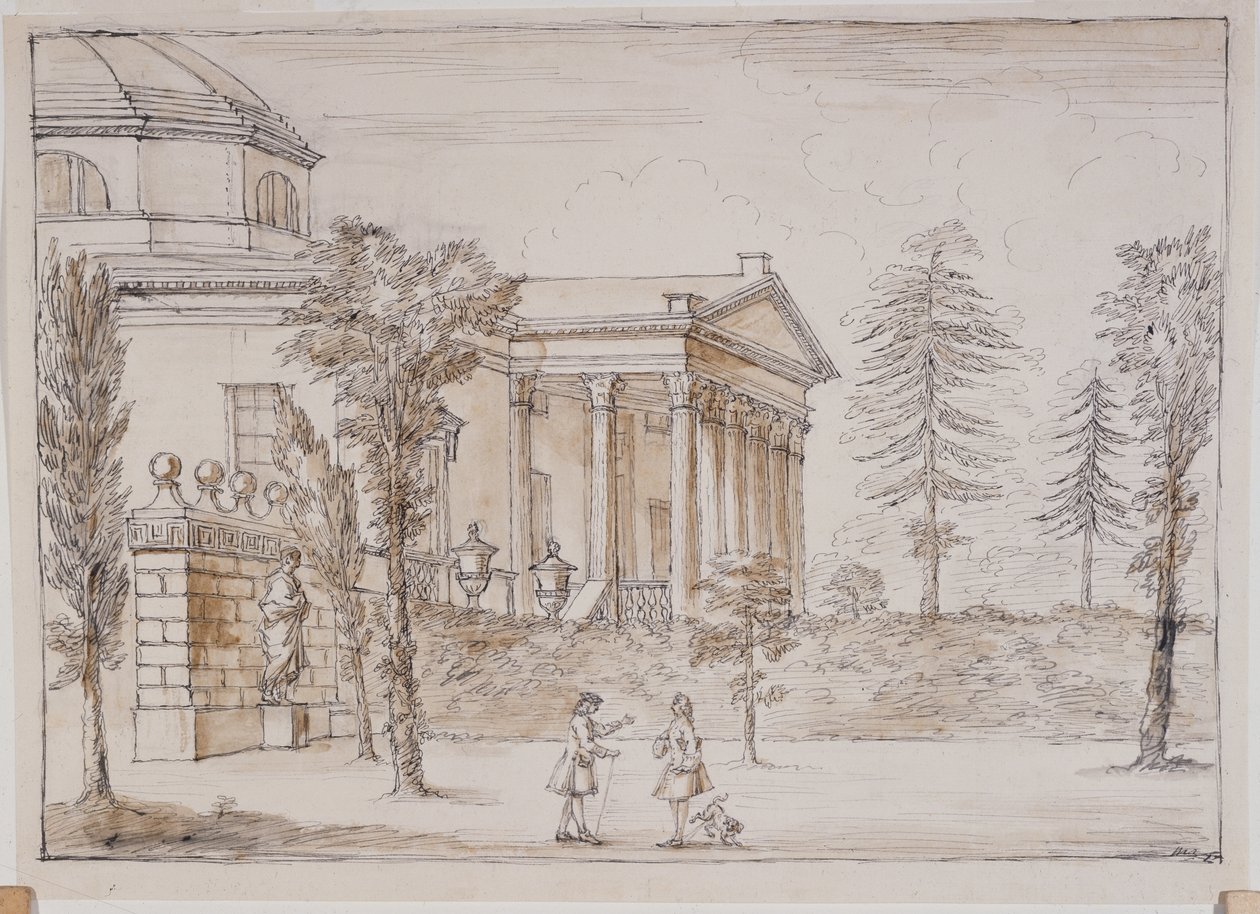 Chiswick, view of the villa from the Palladio statue side by William Kent