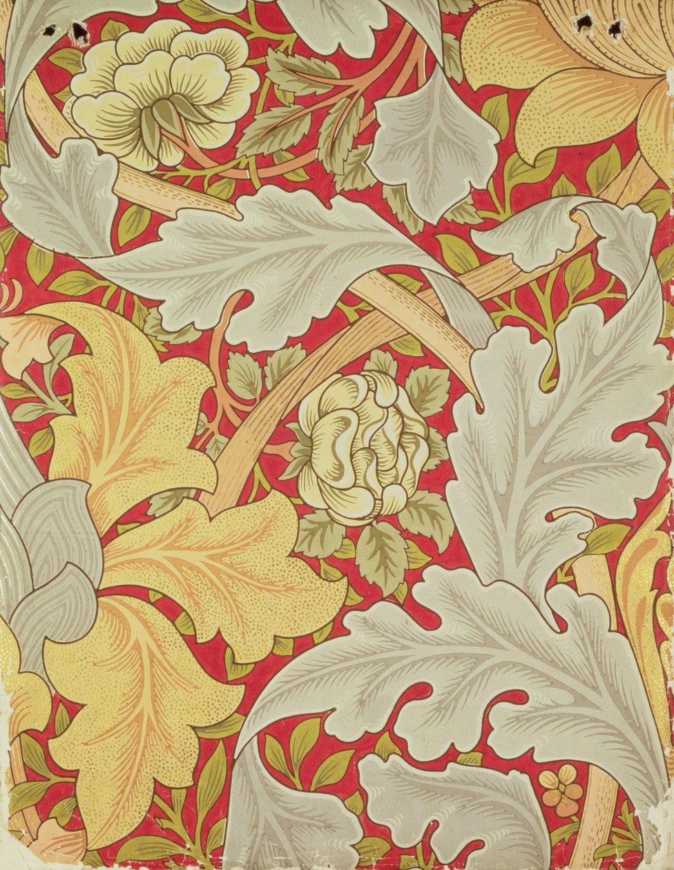 Acanthus Leaves and Wild Rose on a Crimson Background, Wallpaper Design by William Morris