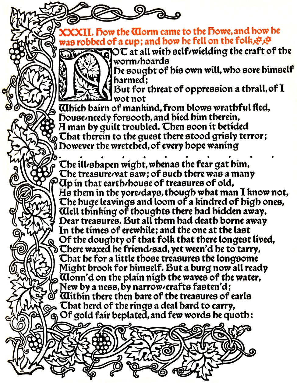 Kelmscott Press: Page from The Tale of Beowulf Printed in the Troy Type by William Morris
