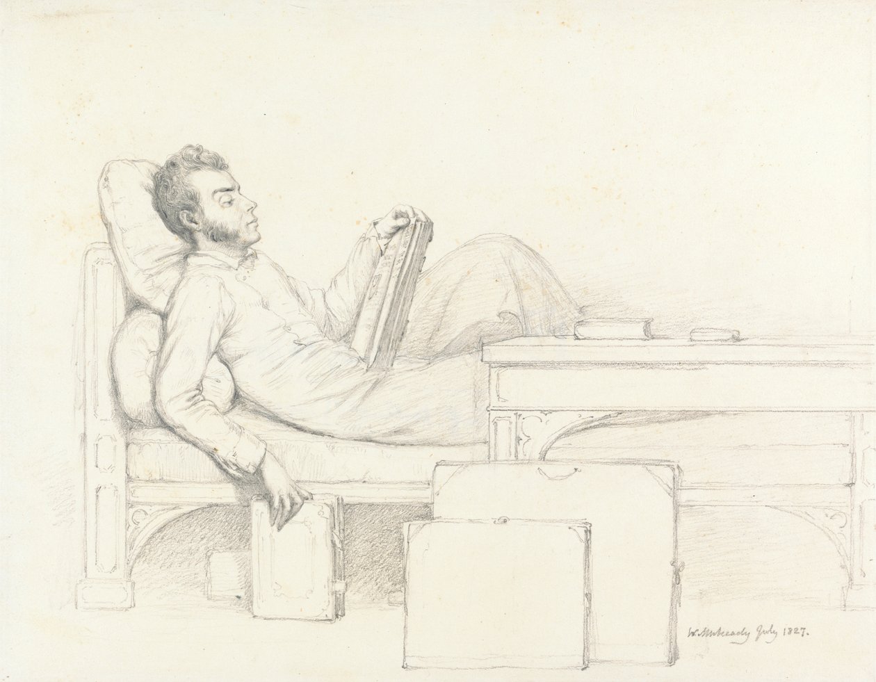Self-Portrait of the Artist Reclining on a Gothic Couch Reading a Book by William Mulready