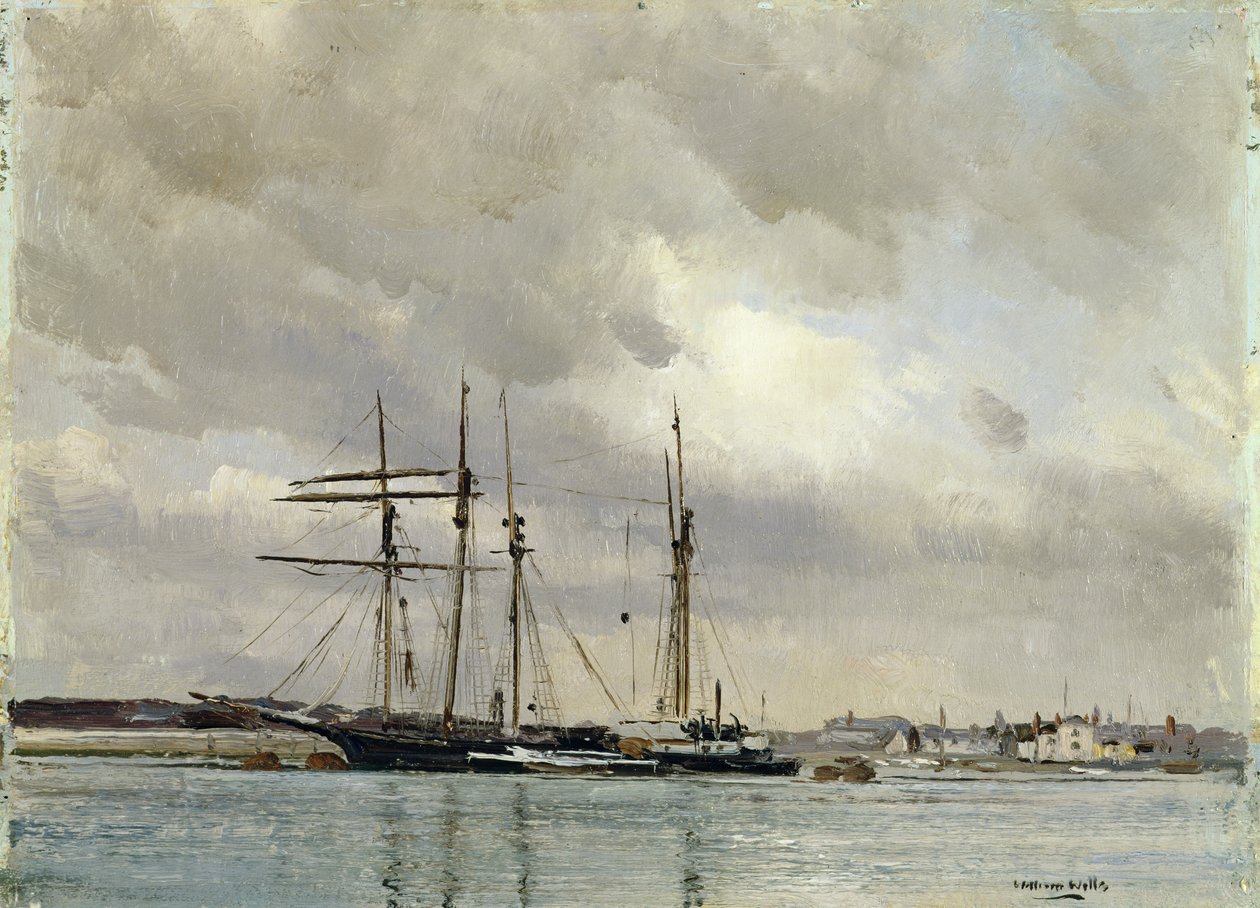 Boats in Harbour, Loading China Clay by William Page Atkinson Wells