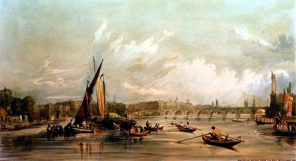 Waterloo Bridge from the West with a Boat Race by William Parrott