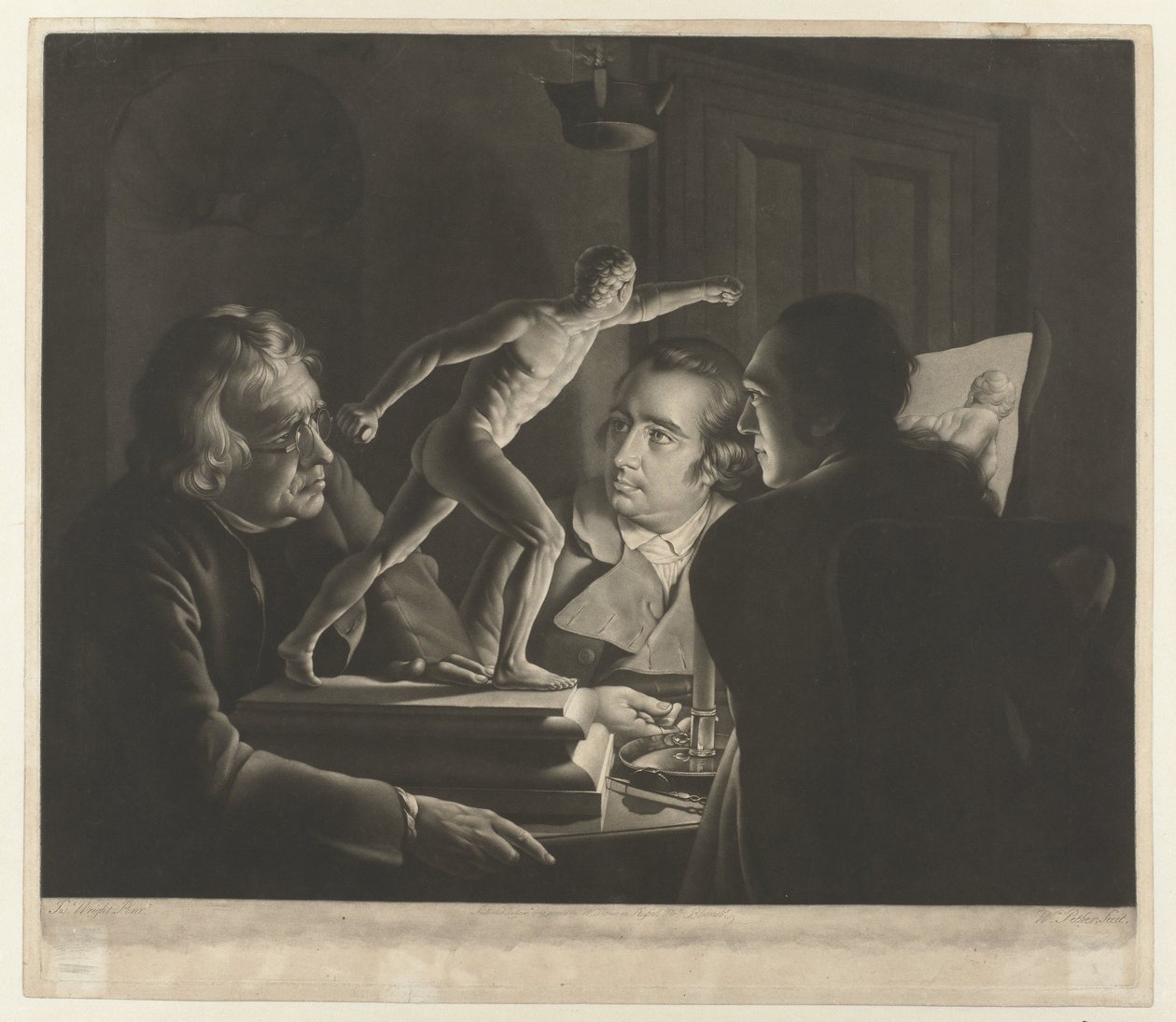 Three Men Viewing a Model of the Borghese Gladiator by William Pether