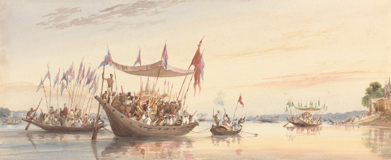 Water Procession of the Image of Doorga Before Her Immersion at Sunset by William Prinsep